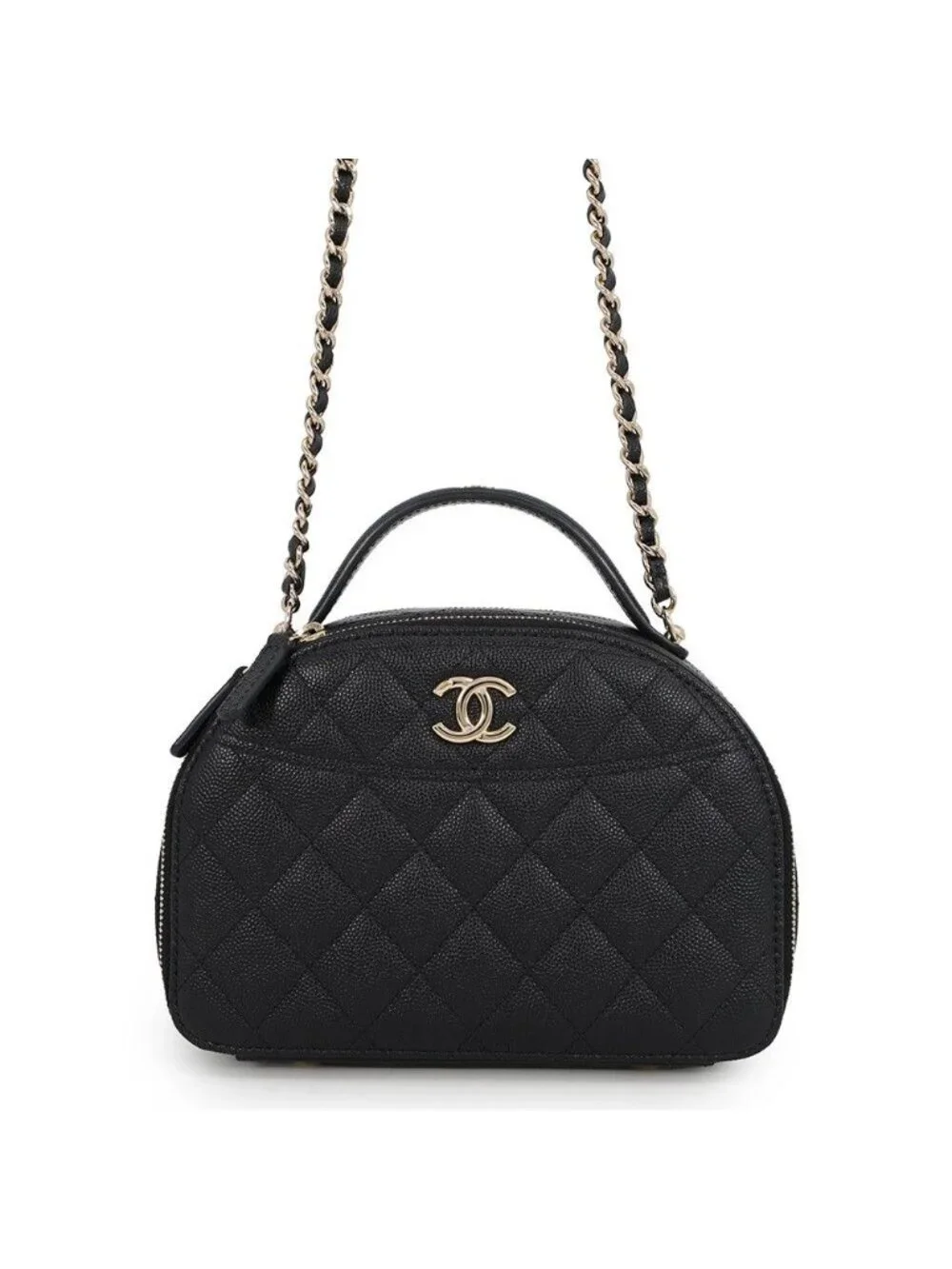 Chanel Chain Shoulder Bag Quilted CC Logo Caviar Leather Black